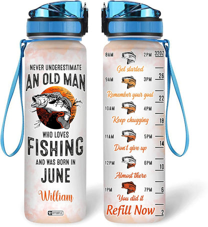 Who Loves Fishing & Was Born In June - Personalized Water Tracker Bottle 32oz