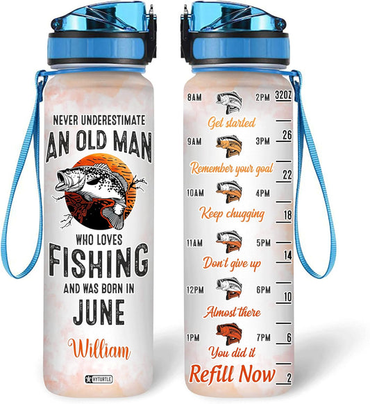 Who Loves Fishing & Was Born In June - Personalized Water Tracker Bottle 32oz