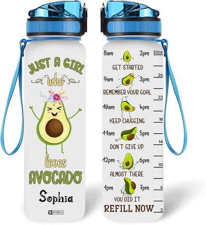 Just A Girl Who Loves Avocado - Personalized Water Tracker Bottle 32oz