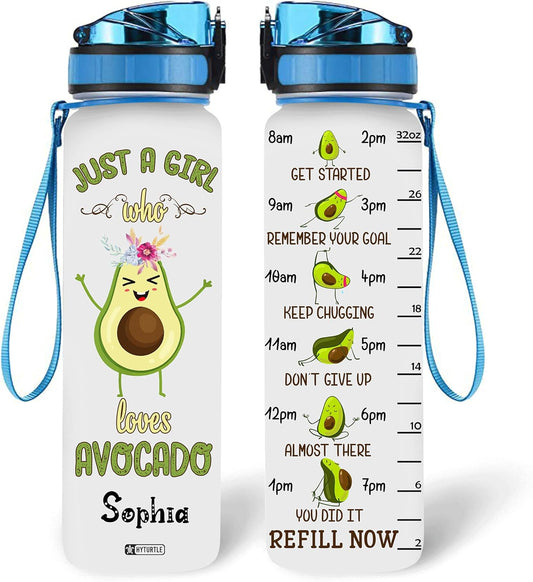 Just A Girl Who Loves Avocado - Personalized Water Tracker Bottle 32oz
