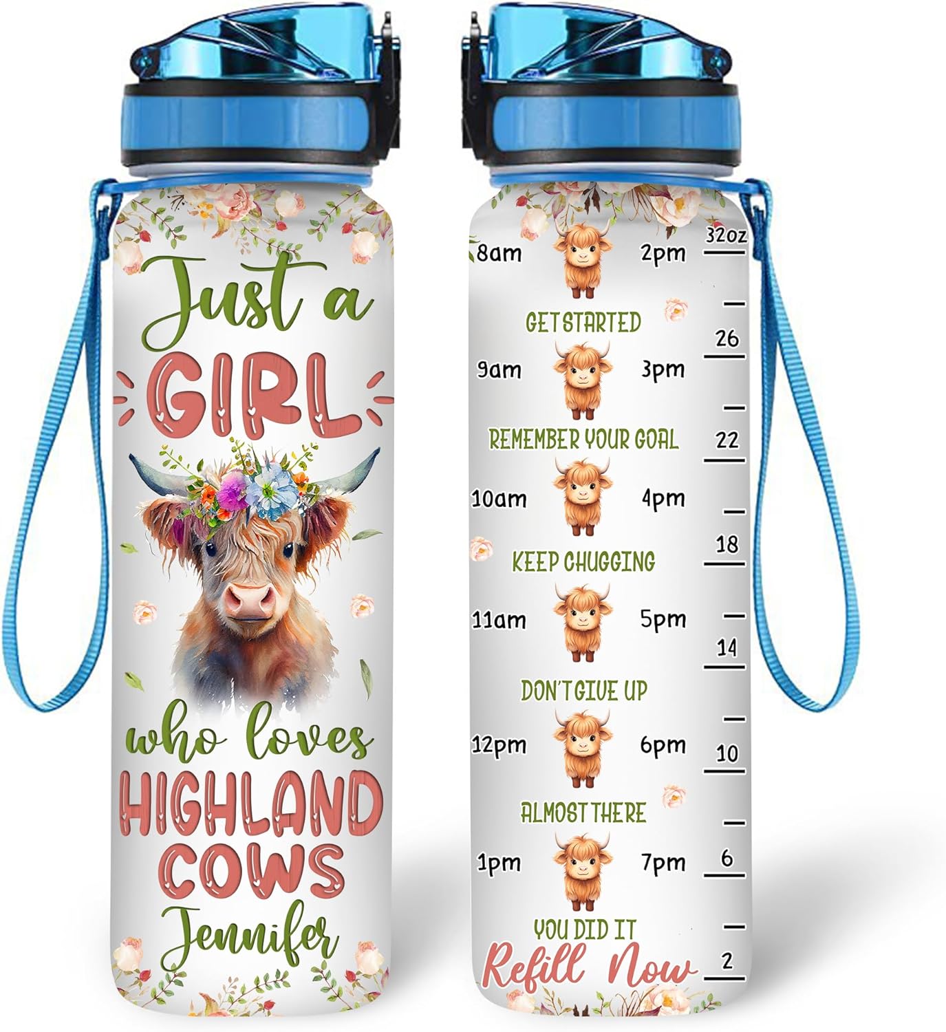 Just A Girl Who Loves Highland Cows - Personalized Water Tracker Bottle 32oz