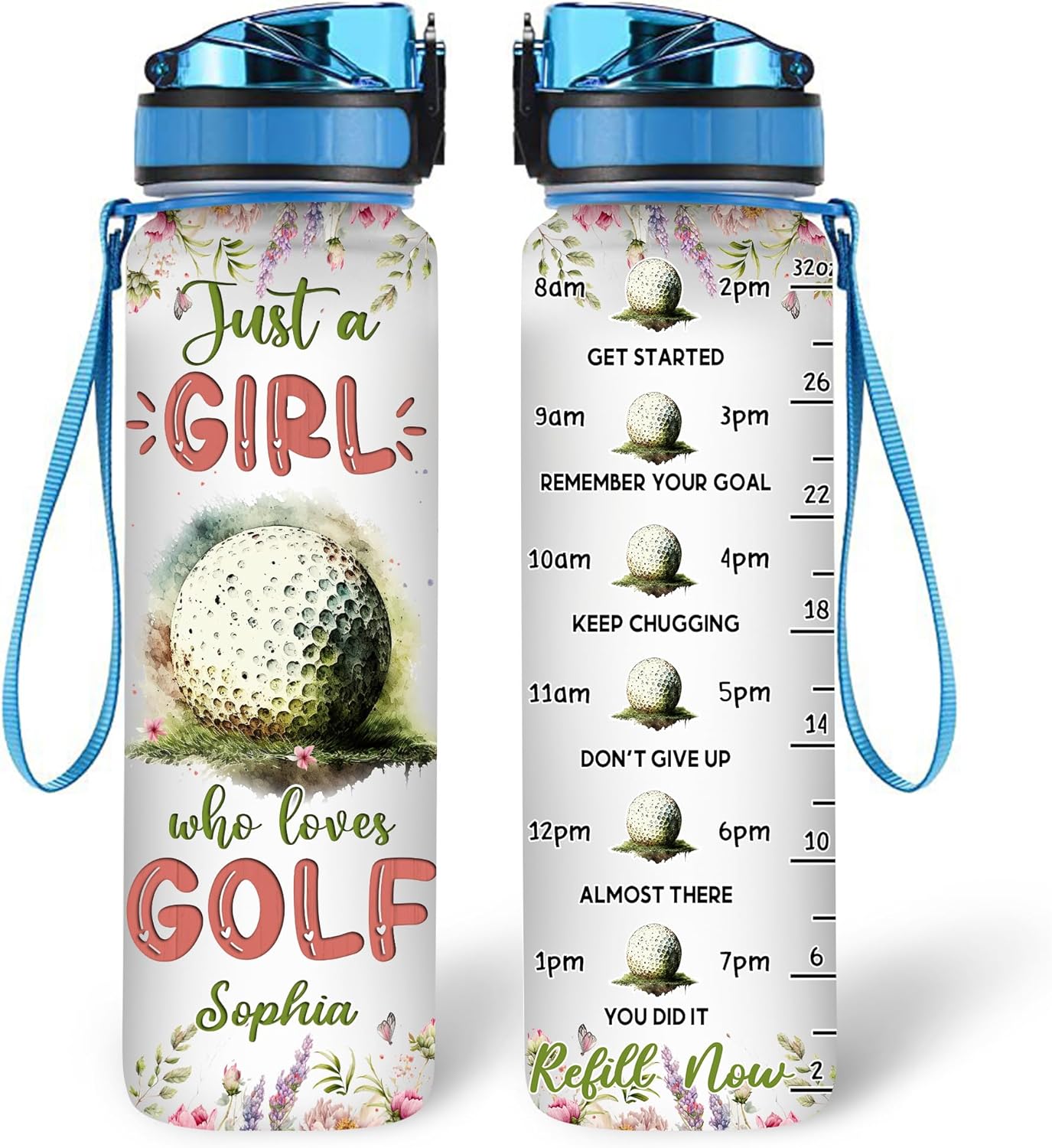 Just A Girl Who Loves Golf - Personalized Water Tracker Bottle 32oz