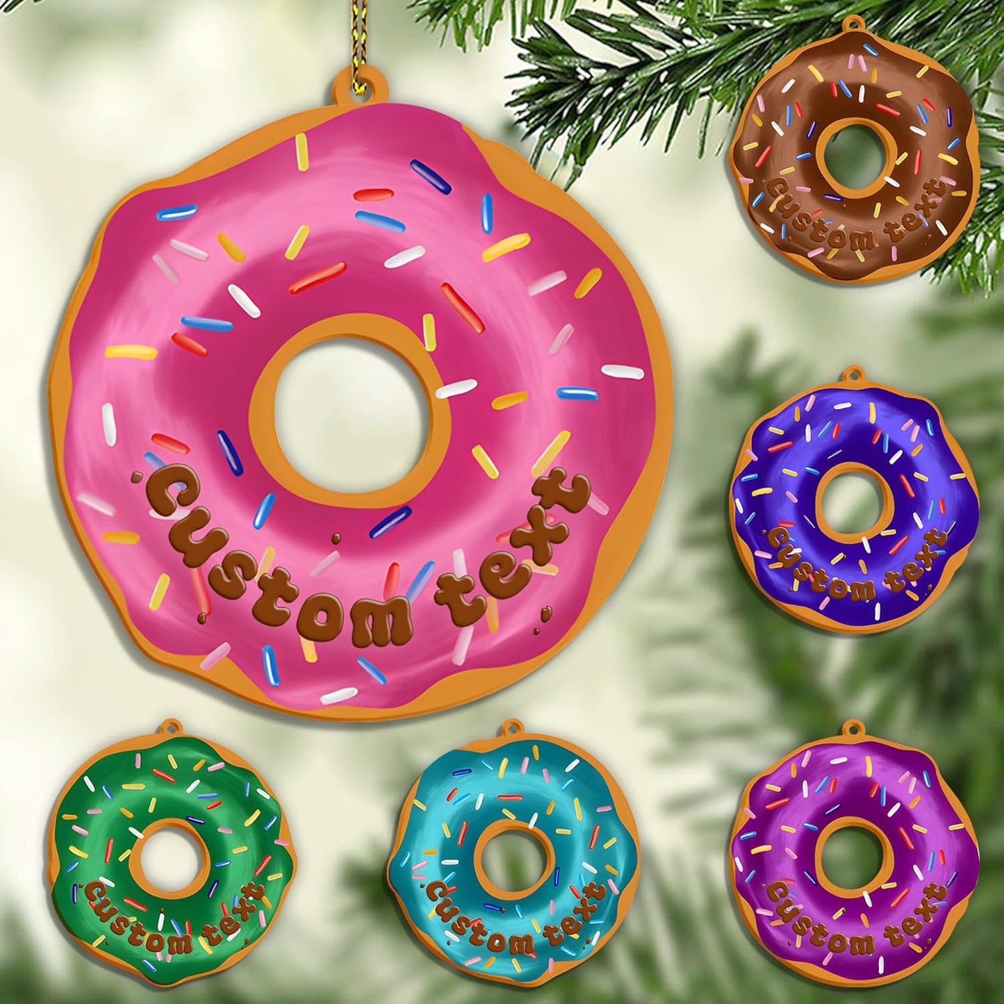 Personalized Donut Wood Ornament – Cute Christmas Gift for Donut Lover, Foodie, or Sweet Tooth Friend