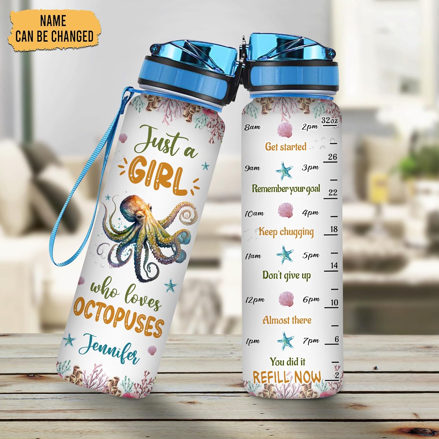 Just A Girl Who Loves Octopus - Personalized Water Tracker Bottle 32oz