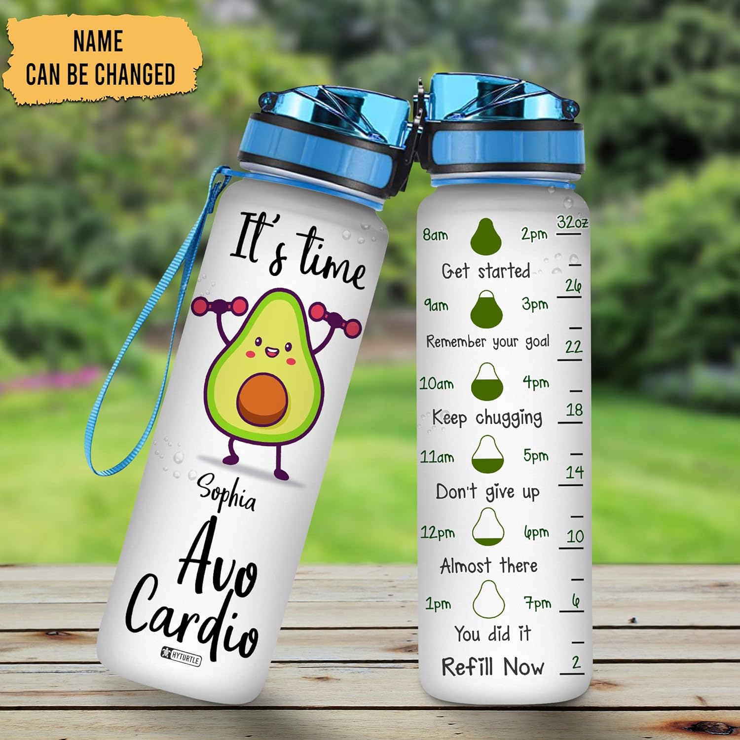 It's Time Avocadio - Personalized Water Tracker Bottle 32oz