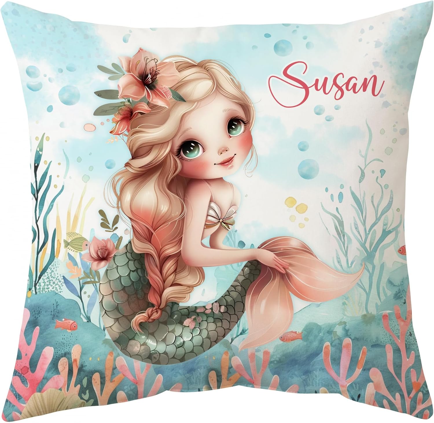 Mermaid Theme- Personalized Pillow (Insert Included)