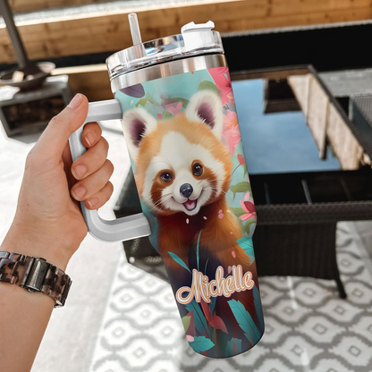 Red Panda Lover Tumbler 40oz with Handle & Straw – Personalized Stainless Steel Insulated Cup with Lid – Unique Christmas Gift for Animal Fans