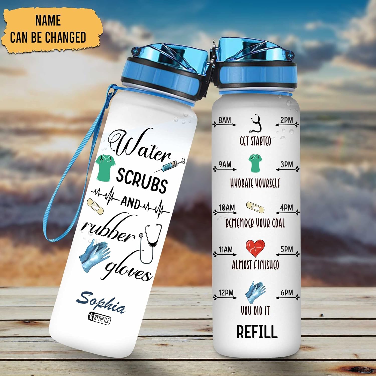 Water Scrubs And Rubber Gloves - Personalized Water Tracker Bottle 32oz