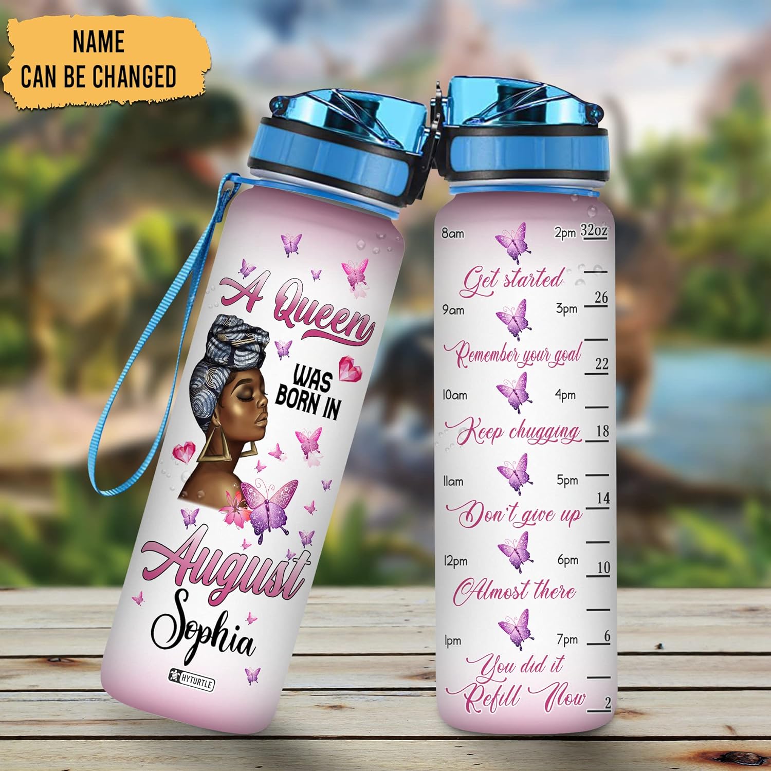 A Queen Was Born In August - Personalized Water Tracker Bottle 32oz