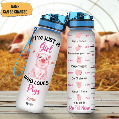 Cute Pig Lovers Water Bottle Tracker 32oz – Personalized Animal Bottle with Time Marker – Fun Gift for Girls & Women