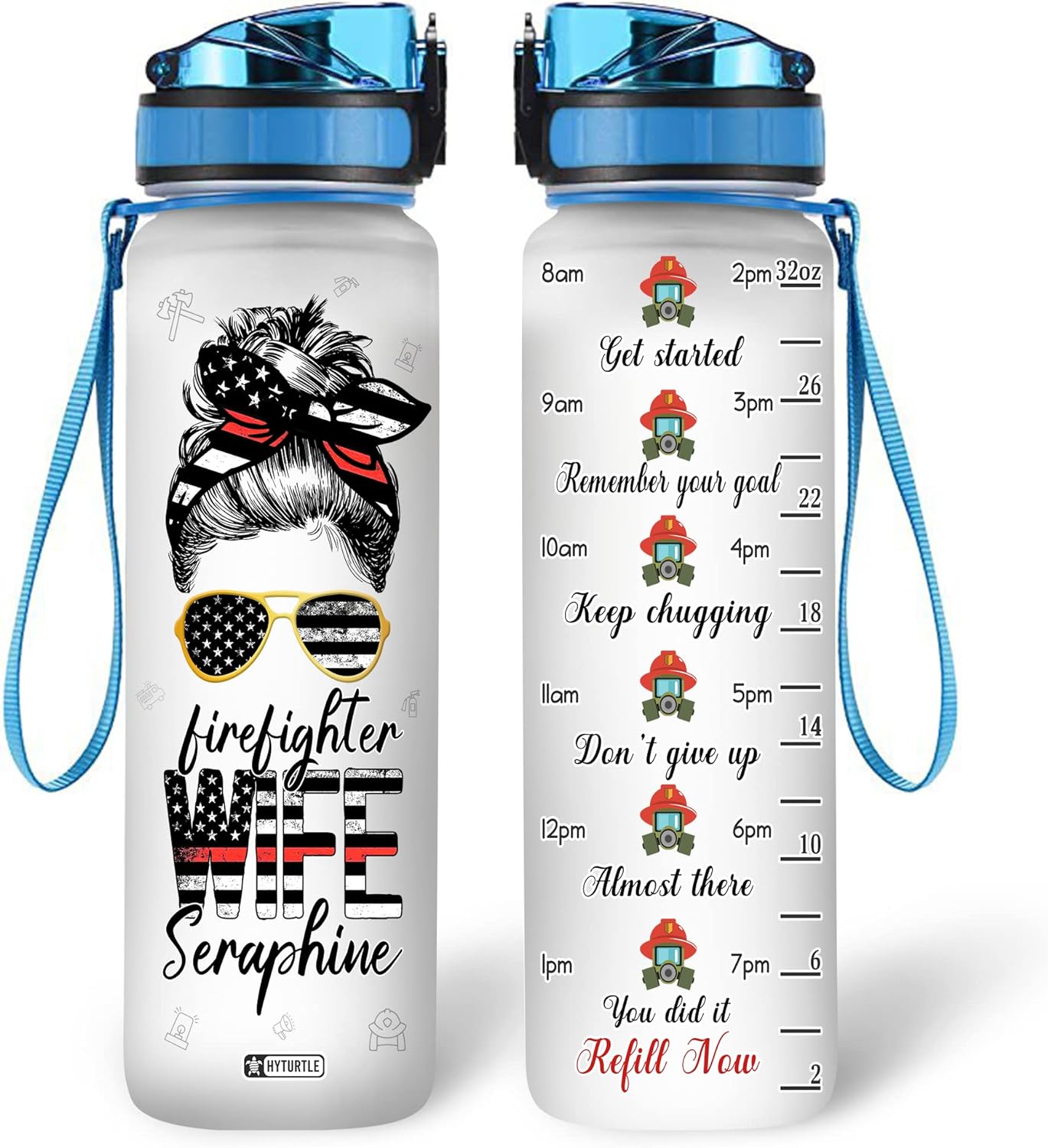 Firefighter Wife USA Flag - Personalized Water Tracker Bottle 32oz