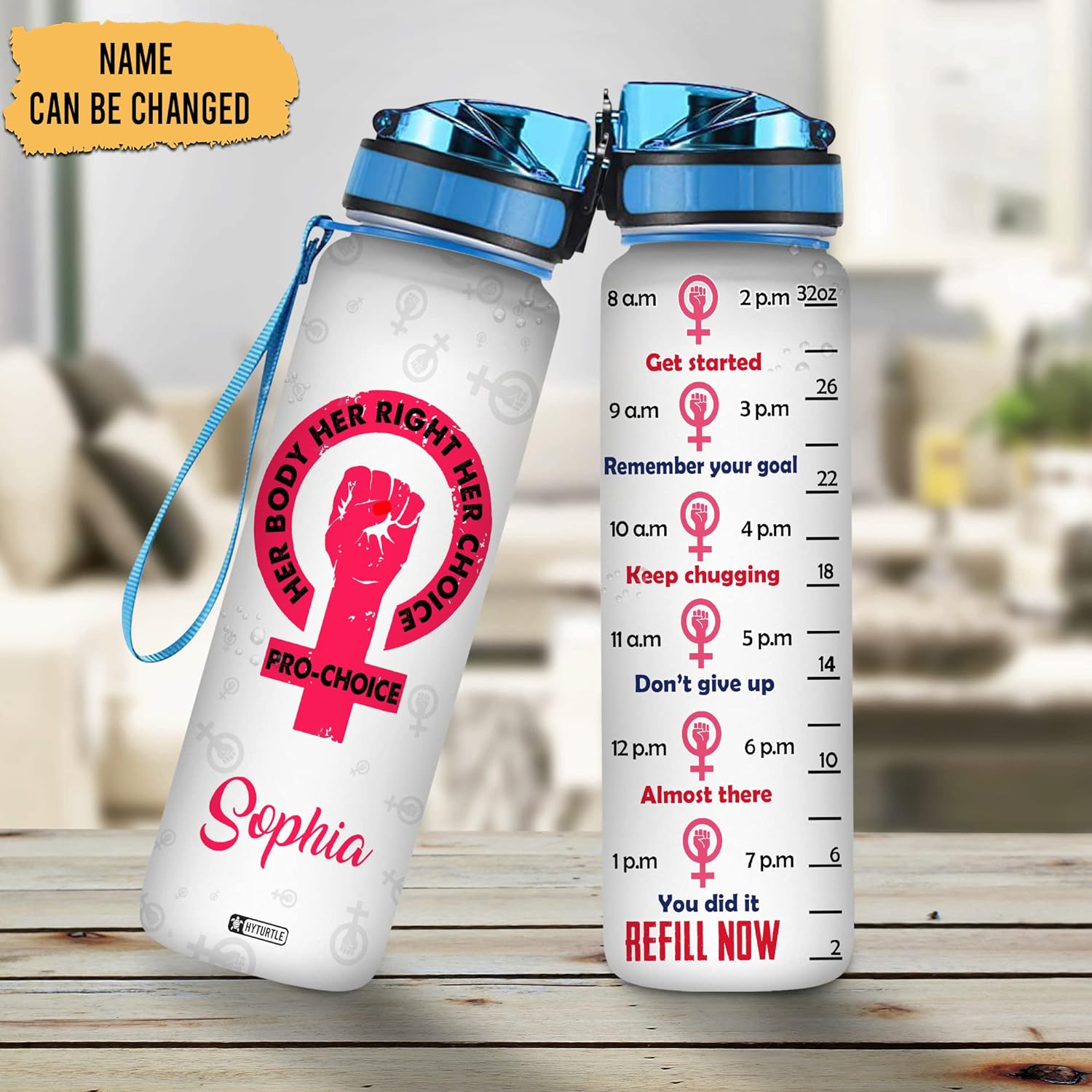 Feminist Theme - Personalized Water Tracker Bottle 32oz