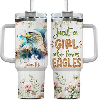 Eagle Tumbler 40oz – Personalized Stainless Steel Insulated Travel Cup with Handle & Straw – Majestic Bird Coffee Mug Gift for Nature Lovers