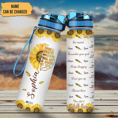 Sunflower Nurse Theme Water Bottle Tracker 32oz – Personalized Hydration Bottle with Time Marker – Unique Gift for Nurses