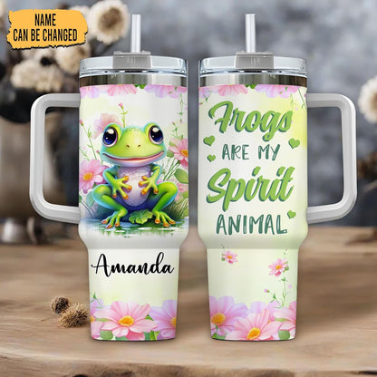 Frog Spirit Animal Tumbler 40oz – Personalized Stainless Steel Insulated Travel Cup with Handle & Straw – Unique Gift for Frog Lovers