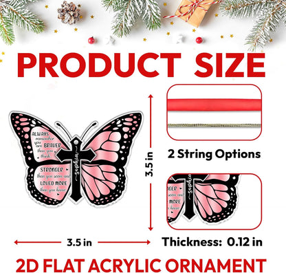 Pink Butterfly Breast Cancer Cut Acrylic Ornament – Personalized Encouragement Gift for Survivor or Warrior, Awareness Ribbon Christmas Tree Decor