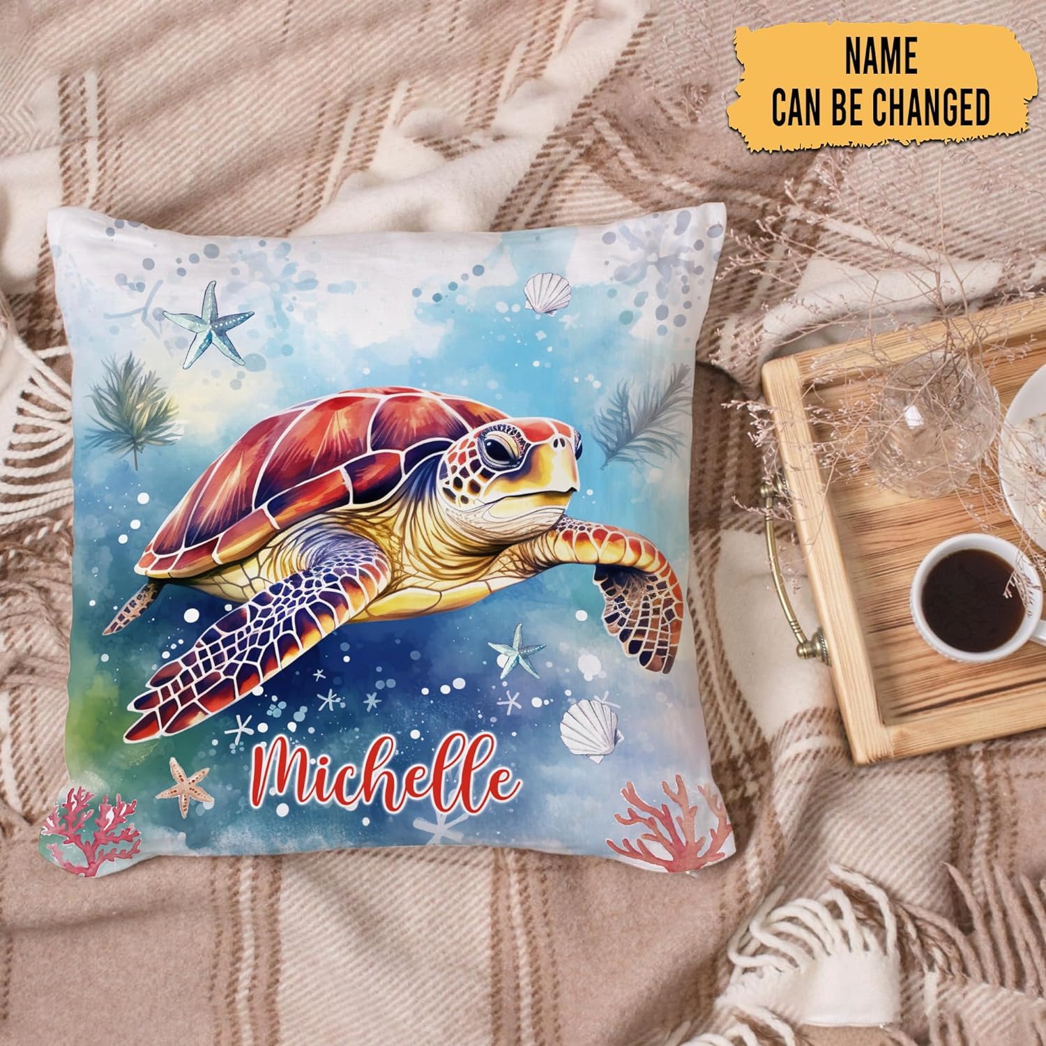 Sea Turtle Pattern - Personalized Pillow (Insert Included)