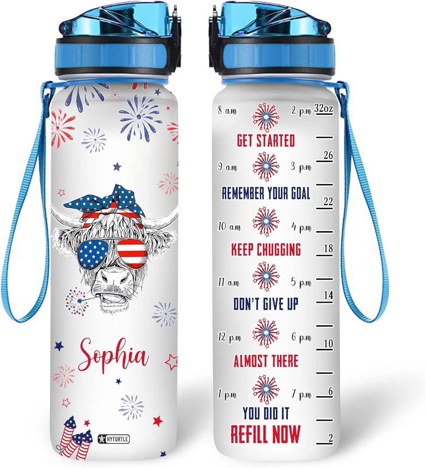 Cow American Flag - Personalized Water Tracker Bottle 32oz