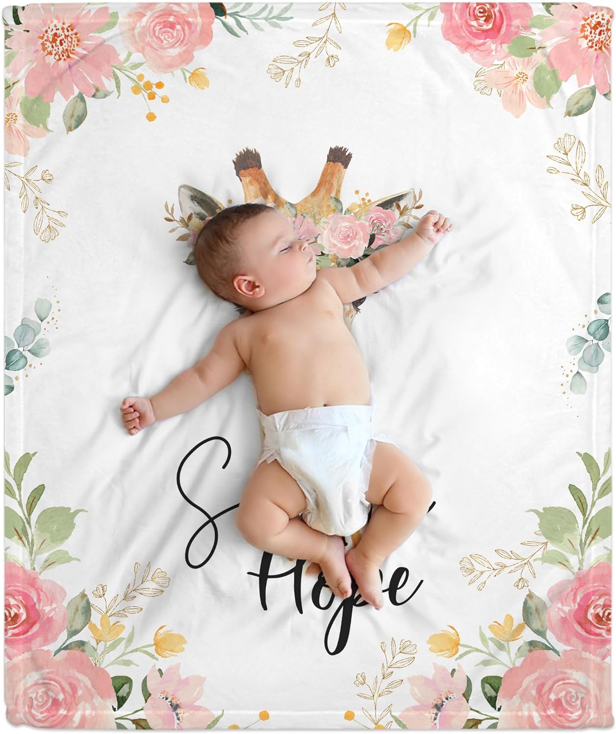 Giraffe Pattern Baby Blanket - Personalized Blanket