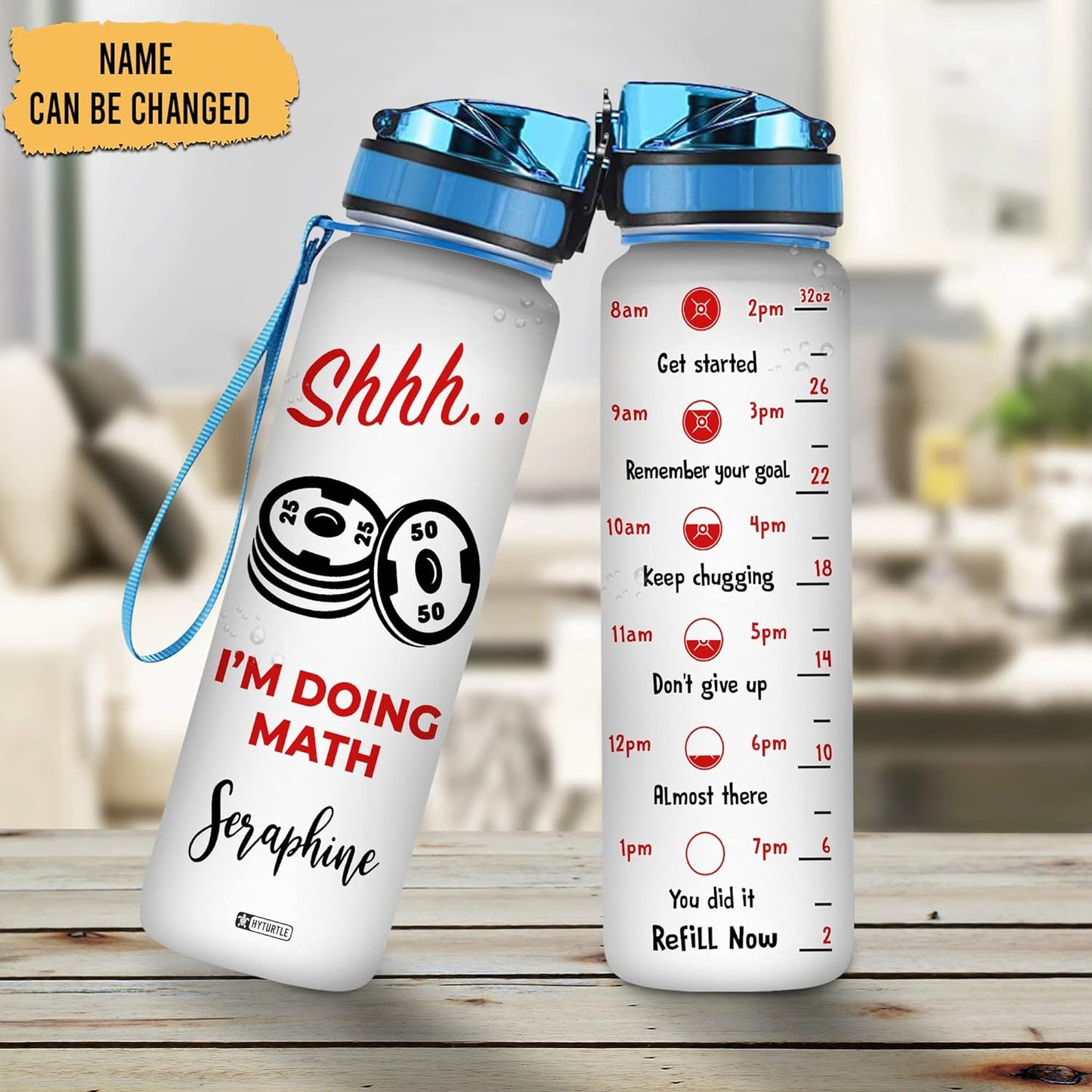 Shhh I’m Doing Math Water Bottle Tracker 32oz – Personalized Hydration Bottle with Time Marker – Fun Gift for Fitness & Math Lovers