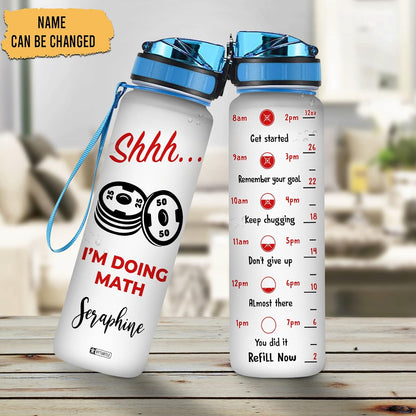 Shhh I’m Doing Math Water Bottle Tracker 32oz – Personalized Hydration Bottle with Time Marker – Fun Gift for Fitness & Math Lovers