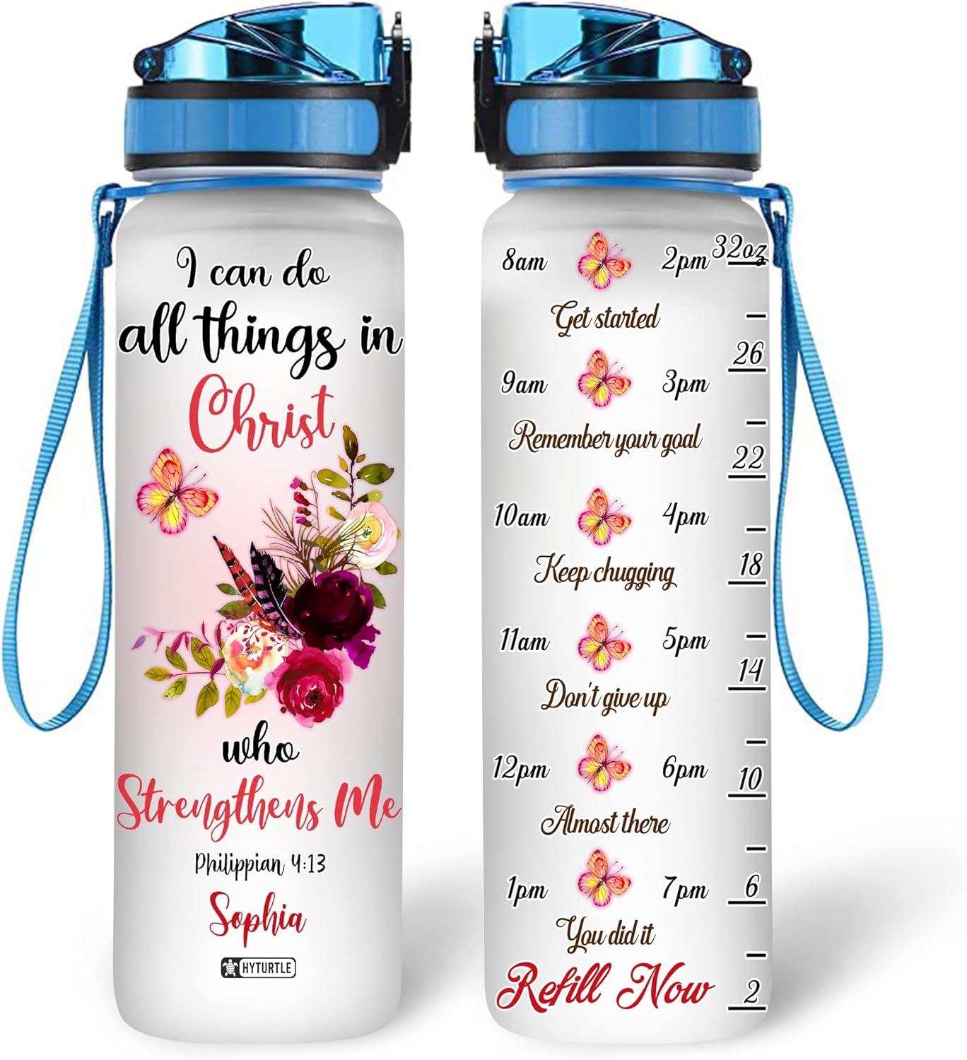 I Can Do All Things In Christ - Personalized Water Tracker Bottle 32oz