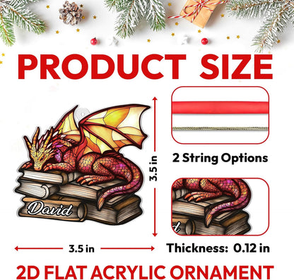 Book Dragon Cut Acrylic Ornament – Personalized Christmas Gift for Bookworm, Reader, or Fantasy Lover – Unique Tree Keepsake