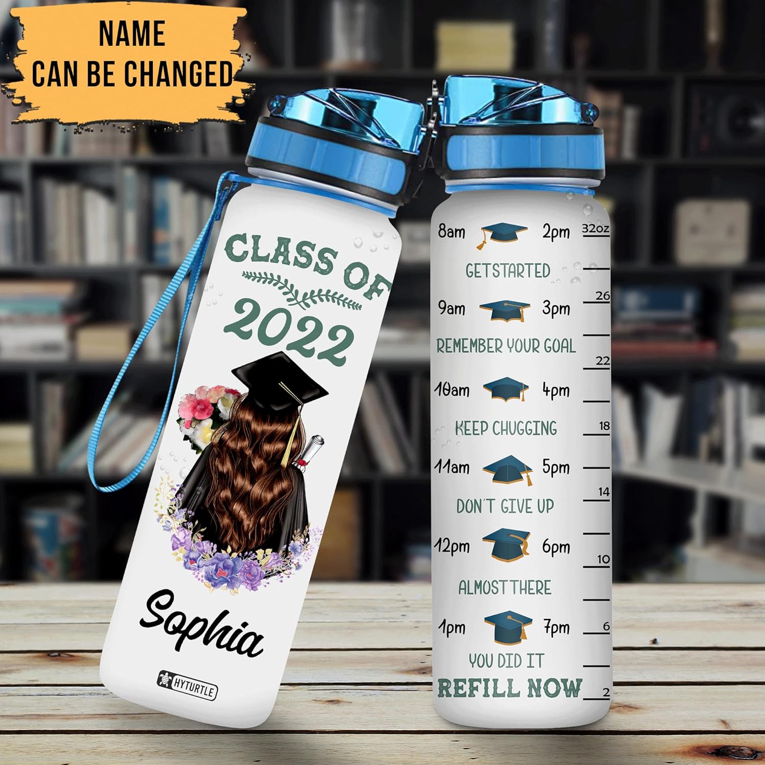 Floral Class Of 2022 Senior - Personalized Water Tracker Bottle 32oz