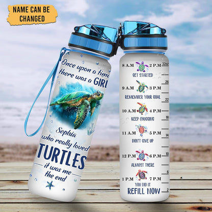 Turtle Lover Water Bottle Tracker 32oz – Personalized Motivational Bottle with Time Marker – Inspirational Gift for Women & Girls