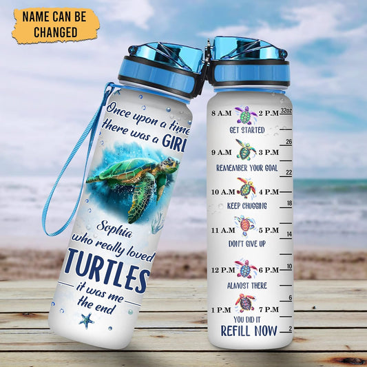 Turtle Lover Water Bottle Tracker 32oz – Personalized Motivational Bottle with Time Marker – Inspirational Gift for Women & Girls