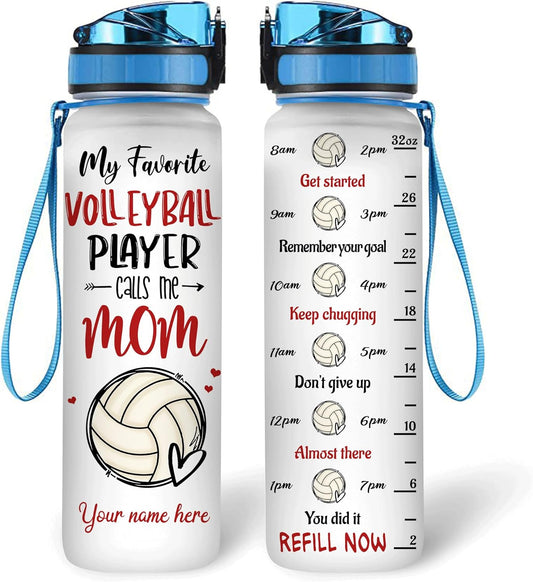 My Favorite Volleyball Player Call Me Mom - Personalized Water Tracker Bottle 32oz