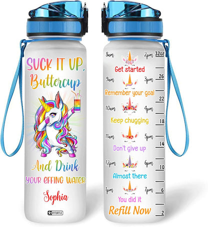 Suck It Up Buttercup - Personalized Water Tracker Bottle 32oz