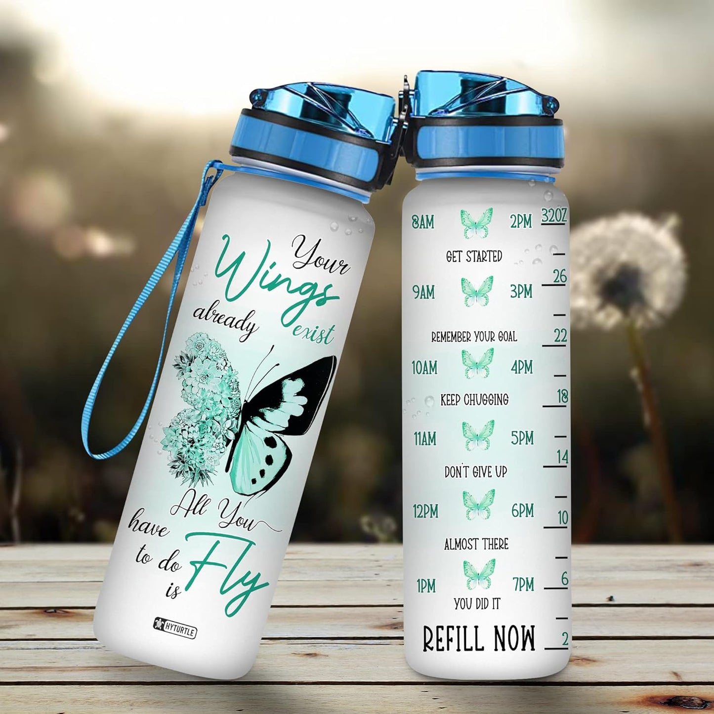 Butterfly Inspiration Water Bottle Tracker 32oz – Personalized Motivational Bottle with Time Marker – Unique Gift for Women