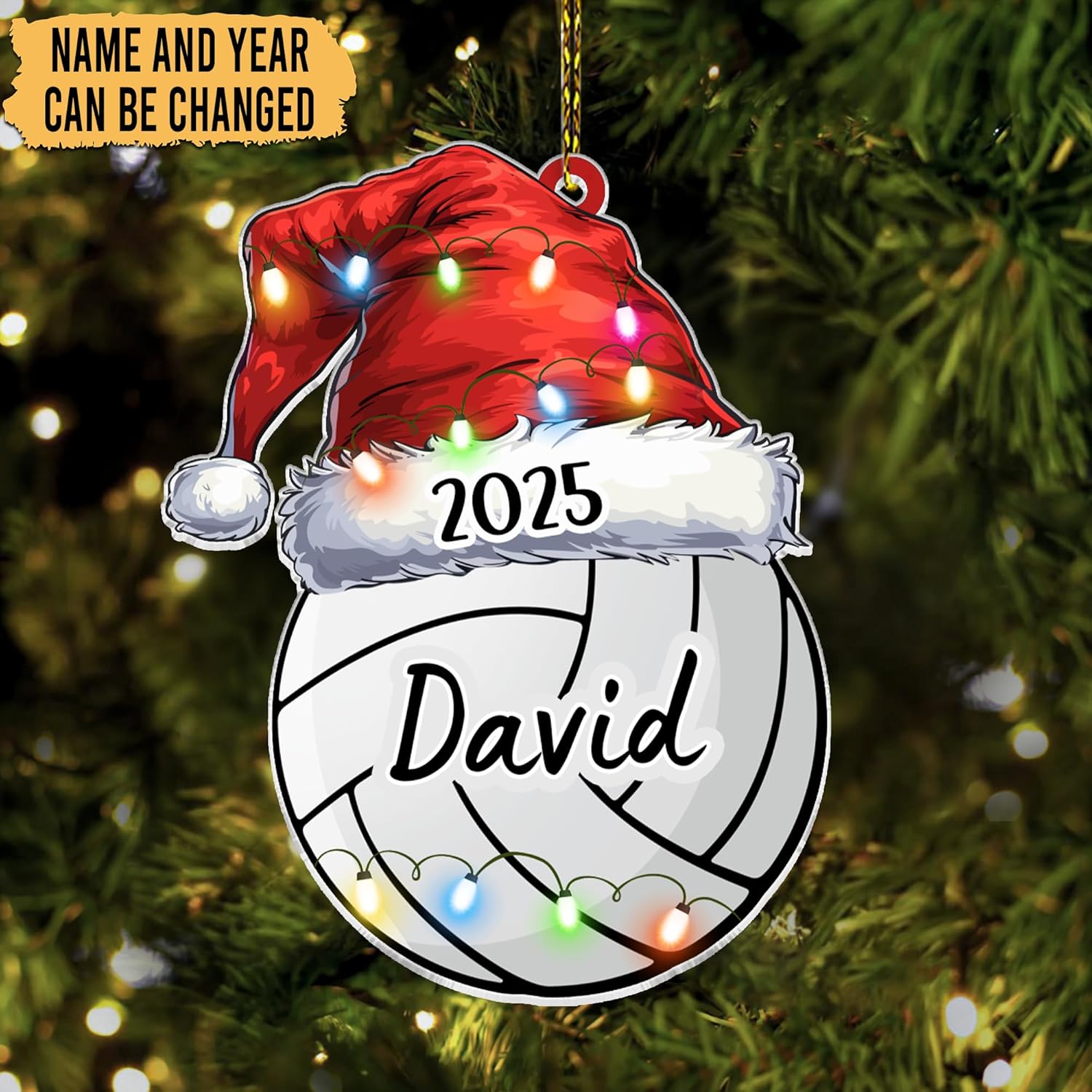 Volleyball with Santa hat cut acrylic ornament – personalized 2D flat silhouette, custom name holiday gift for volleyball player, coach or team parent