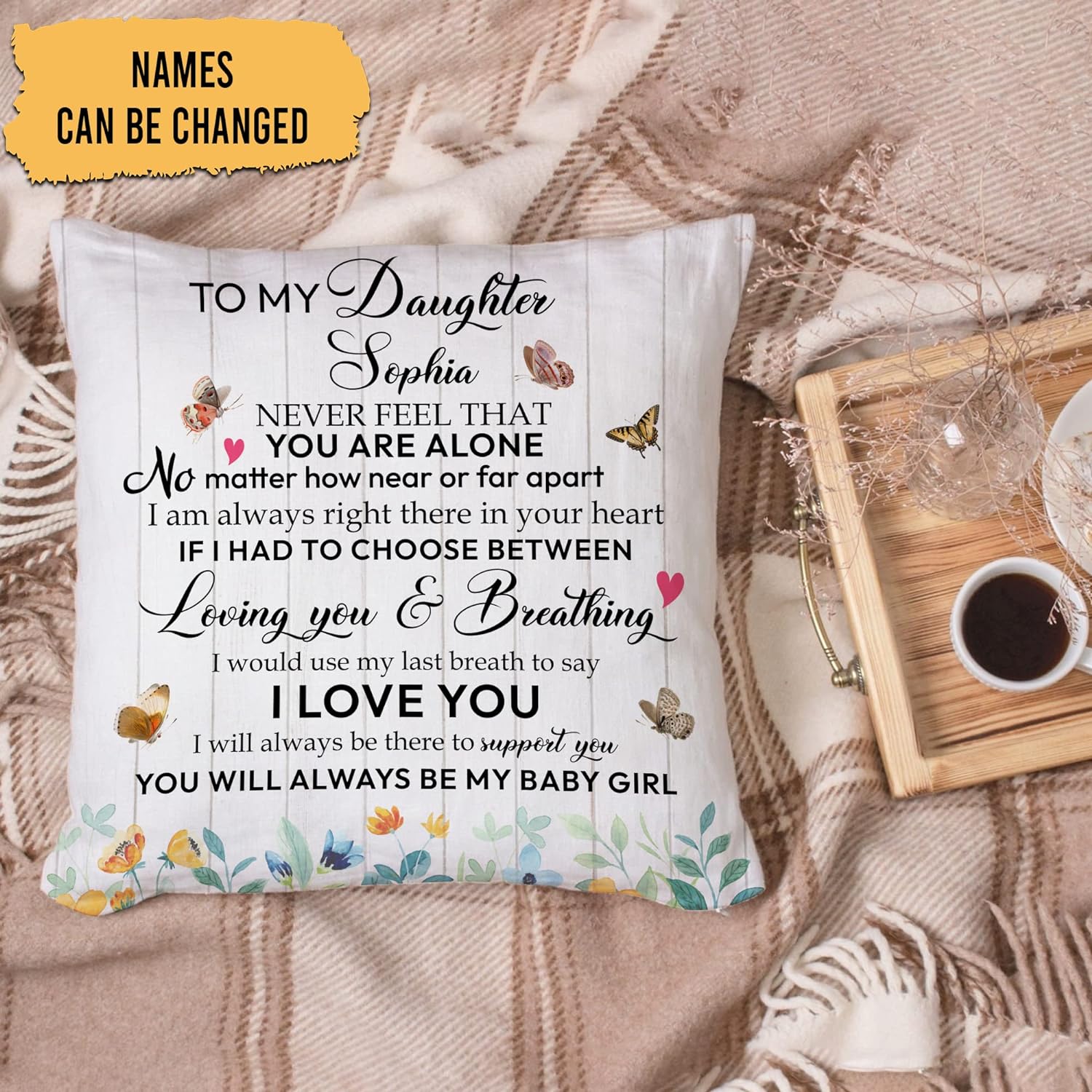 To My Daughter Butterfly - Personalized Pillow(Insert Included)