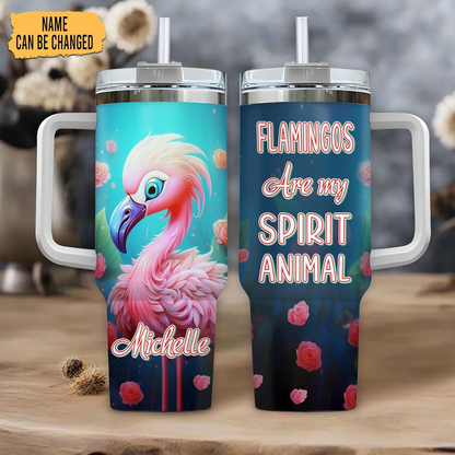 Flamingo Lover Tumbler 40oz with Handle & Straw – Personalized Stainless Steel Insulated Cup with Lid – Stylish Birthday Gift for Animal Lovers