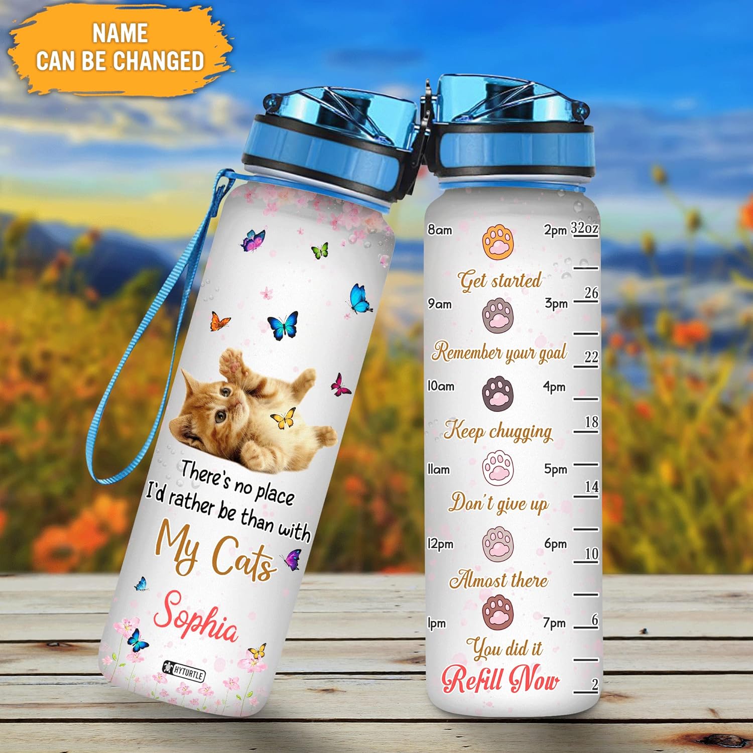 I'd Rather Be Than With My Cats - Personalized Water Tracker Bottle 32oz