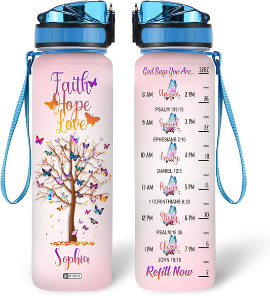 Tree Butterfly Pattern - Personalized Water Tracker Bottle 32oz