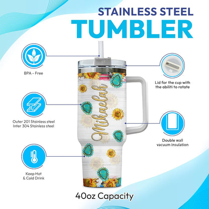 Sunflower Chicken Tumbler 40oz with Handle & Straw – Personalized Stainless Steel Insulated Travel Cup with Lid – Stylish Gift for Farm Animal Lovers