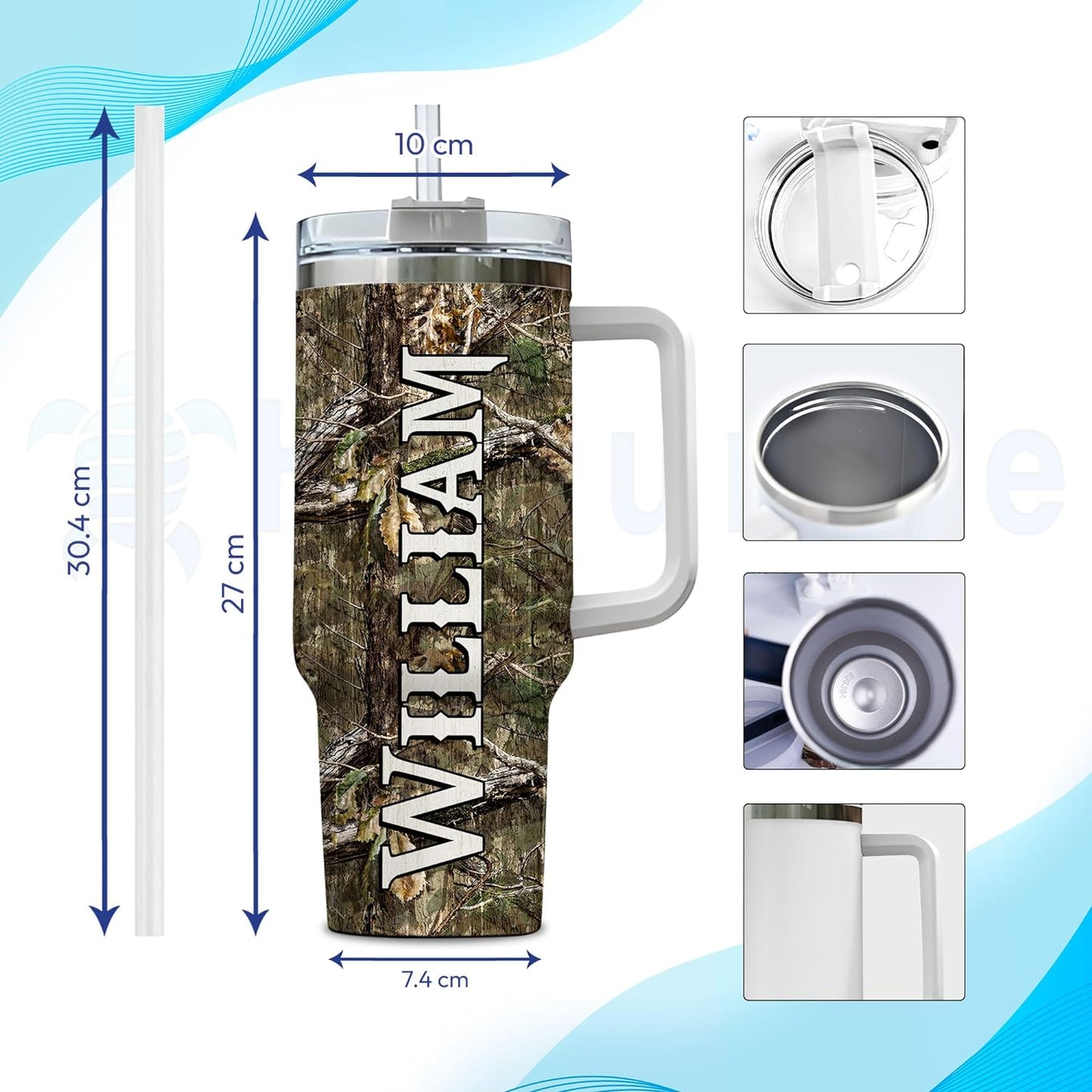Deer Hunting American Flag Tumbler 40oz with Handle & Straw – Personalized Stainless Steel Insulated Cup with Lid – Gift for Hunters & Outdoorsmen