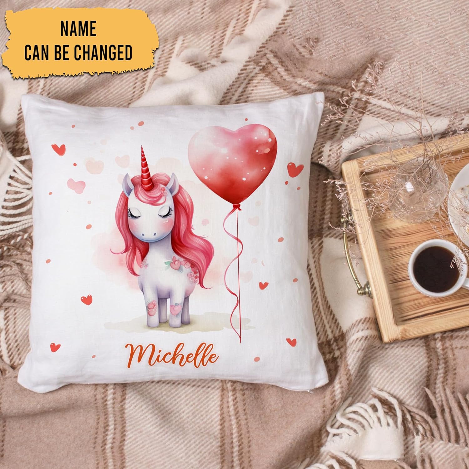 Unicorn Valentine Pattern - Personalized Pillow (Insert Included)