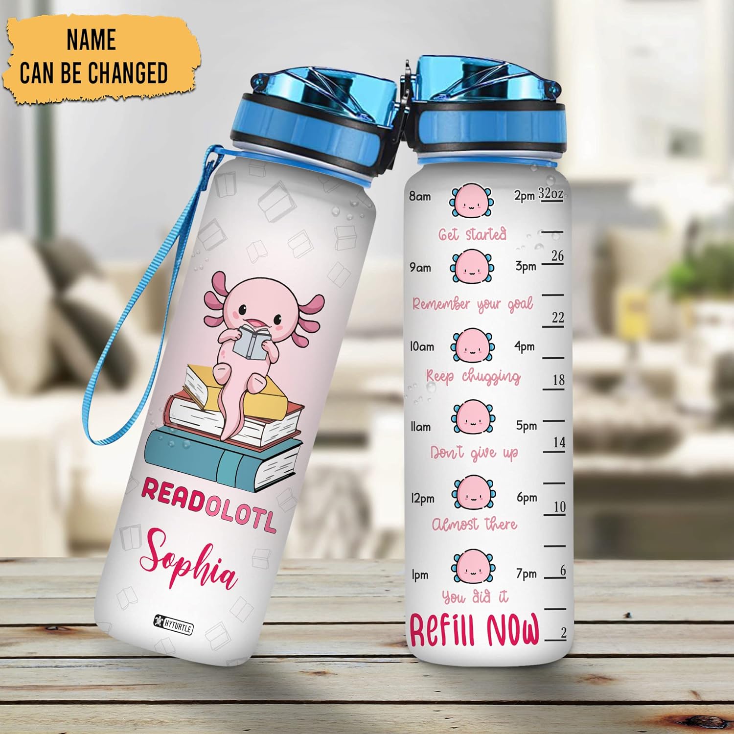 Readolotl Reading Books - Personalized Water Tracker Bottle 32oz