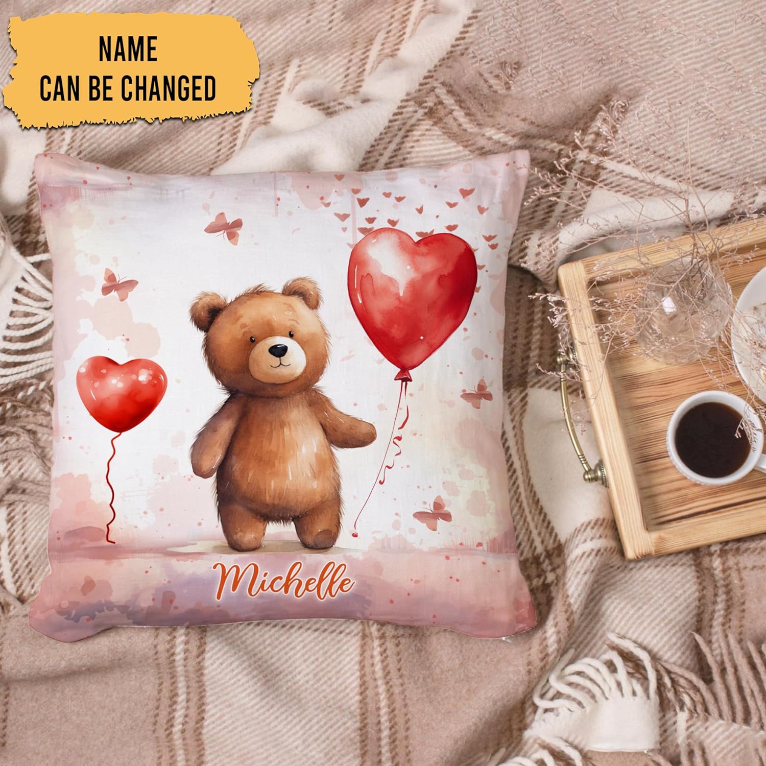 Bear Valentine Pattern - Personalized Pillow (Insert Included)