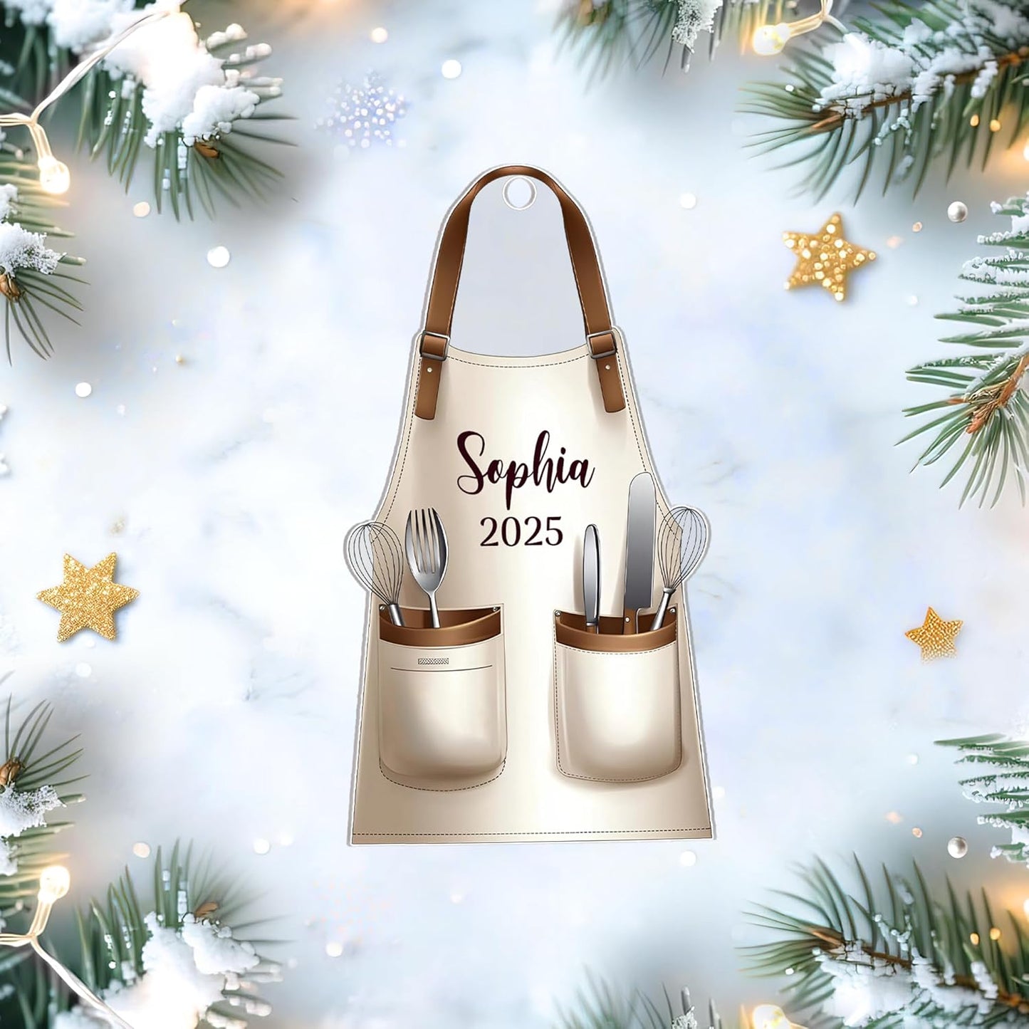 Baking Apron Personalized Acrylic Ornament – Custom Name Chef Keepsake – Unique Christmas Gift for Bakers, Moms, and Cooking Lovers
