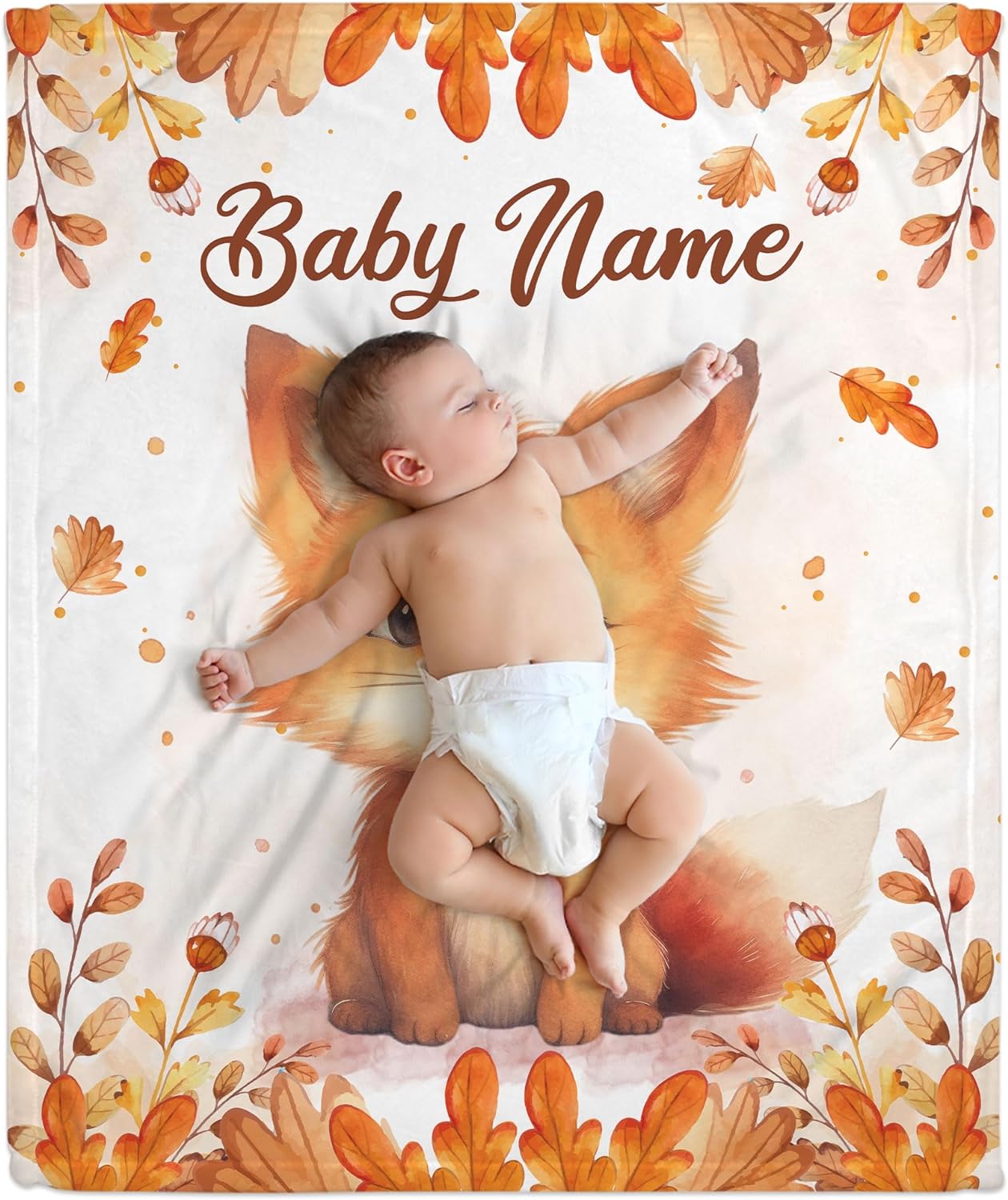 Fox Pattern Baby Blanket - Personalized Blanket