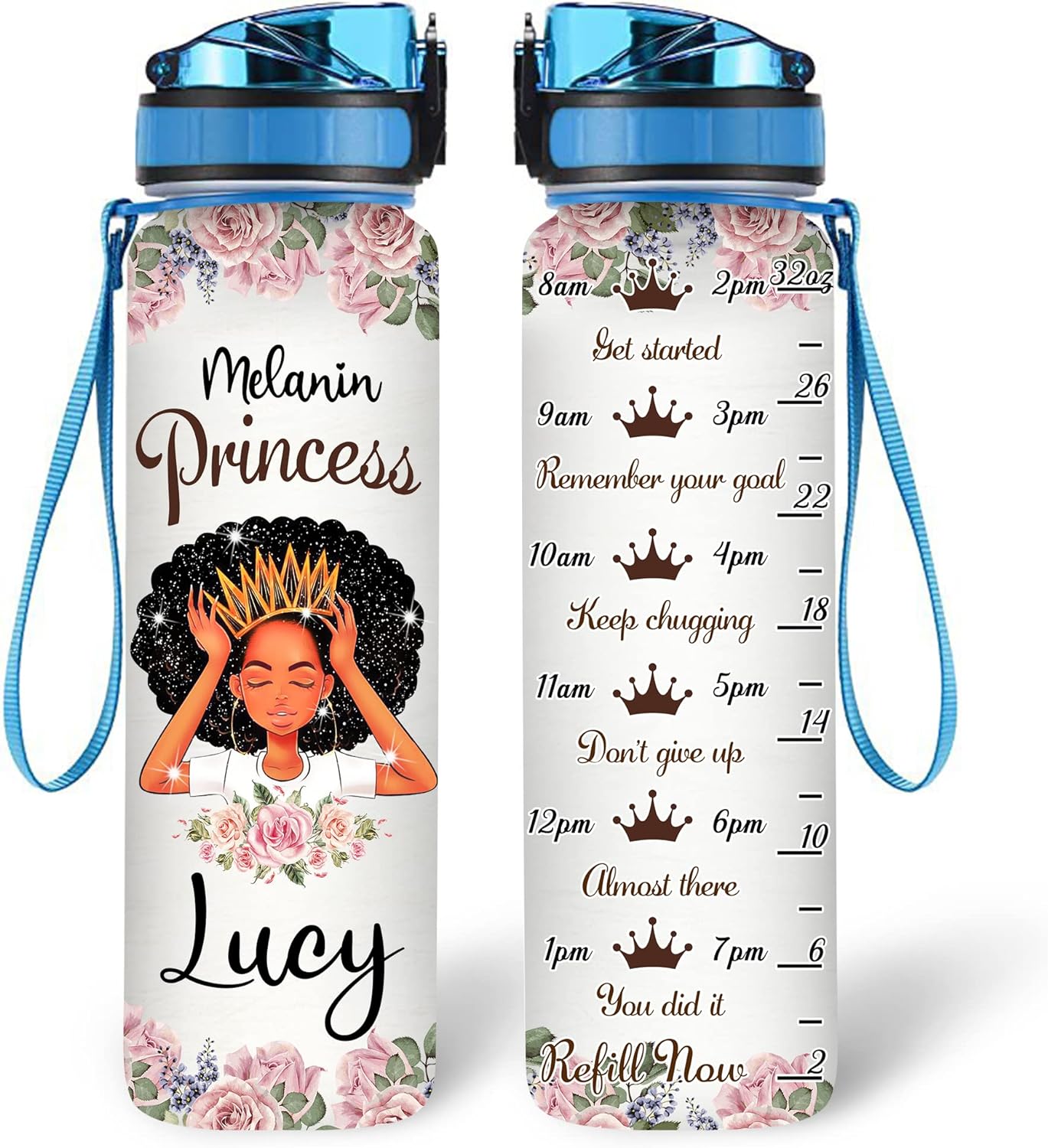 Melanin Princess - Personalized Water Tracker Bottle 32oz