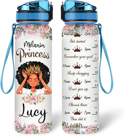 Melanin Princess - Personalized Water Tracker Bottle 32oz