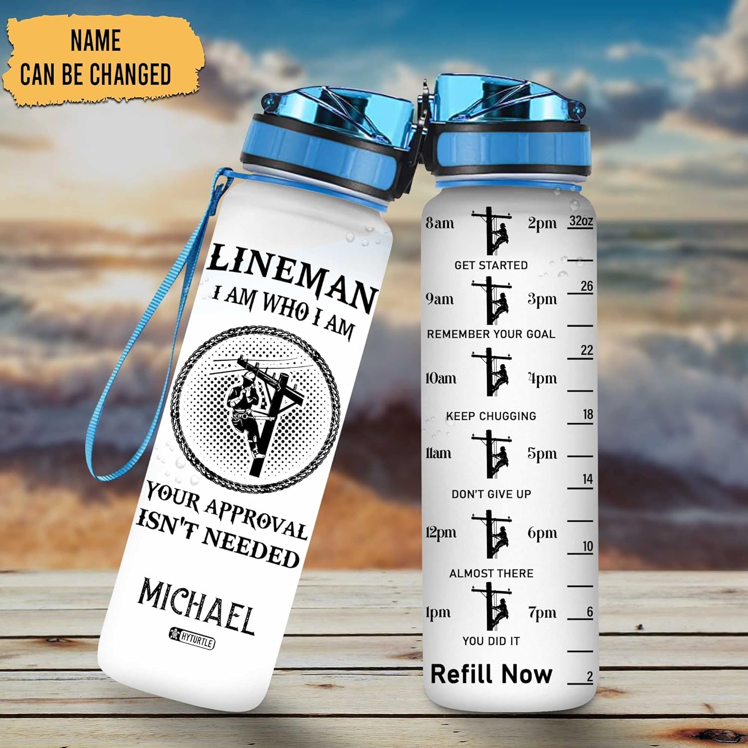 Lineman I Am - Personalized Water Tracker Bottle 32oz