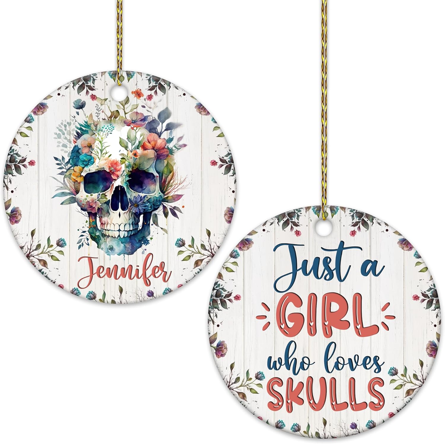 Skull Lover Ceramic Ornament  Just A Girl Who Loves Skulls Personalized Christmas Decoration  Gothic Gift Keepsake