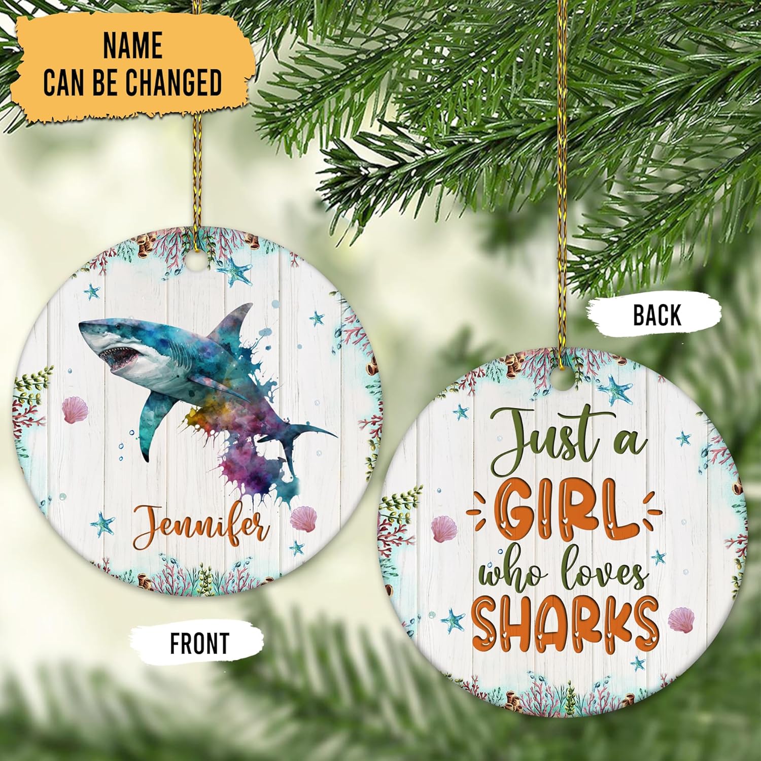 Shark Ceramic Ornament  Personalized Ocean Lover Holiday Tree Decoration  Unique Christmas Gift Keepsake for Women Girls